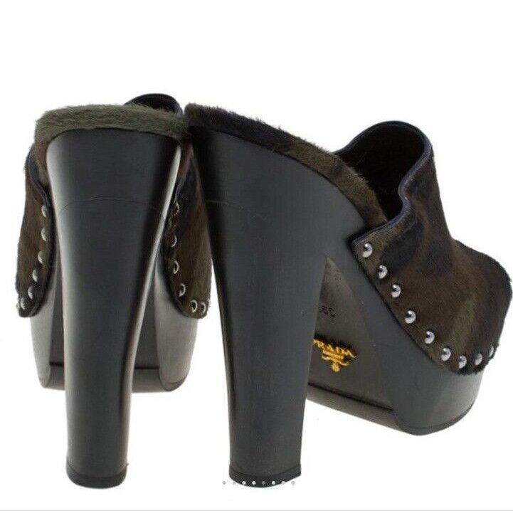 Prada PRADA Green Camouflage Calf Hair Platform Clogs 37.5 GORGEOU Size US 7.5 / IT 37.5 - 5 Thumbnail