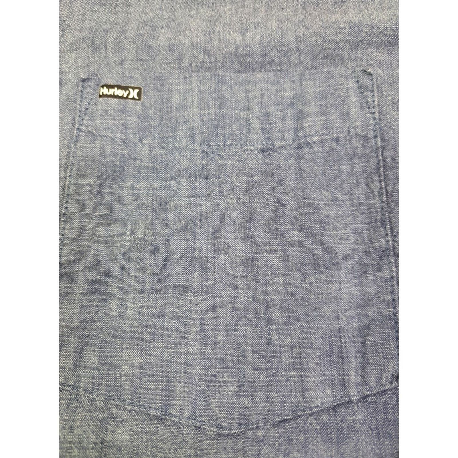 Hurley Hurley Mens Button-Up Shirt Blue Denim Long Sleeve L Large Collared Patch Logo Size US L / EU 52-54 / 3 - 6 Thumbnail