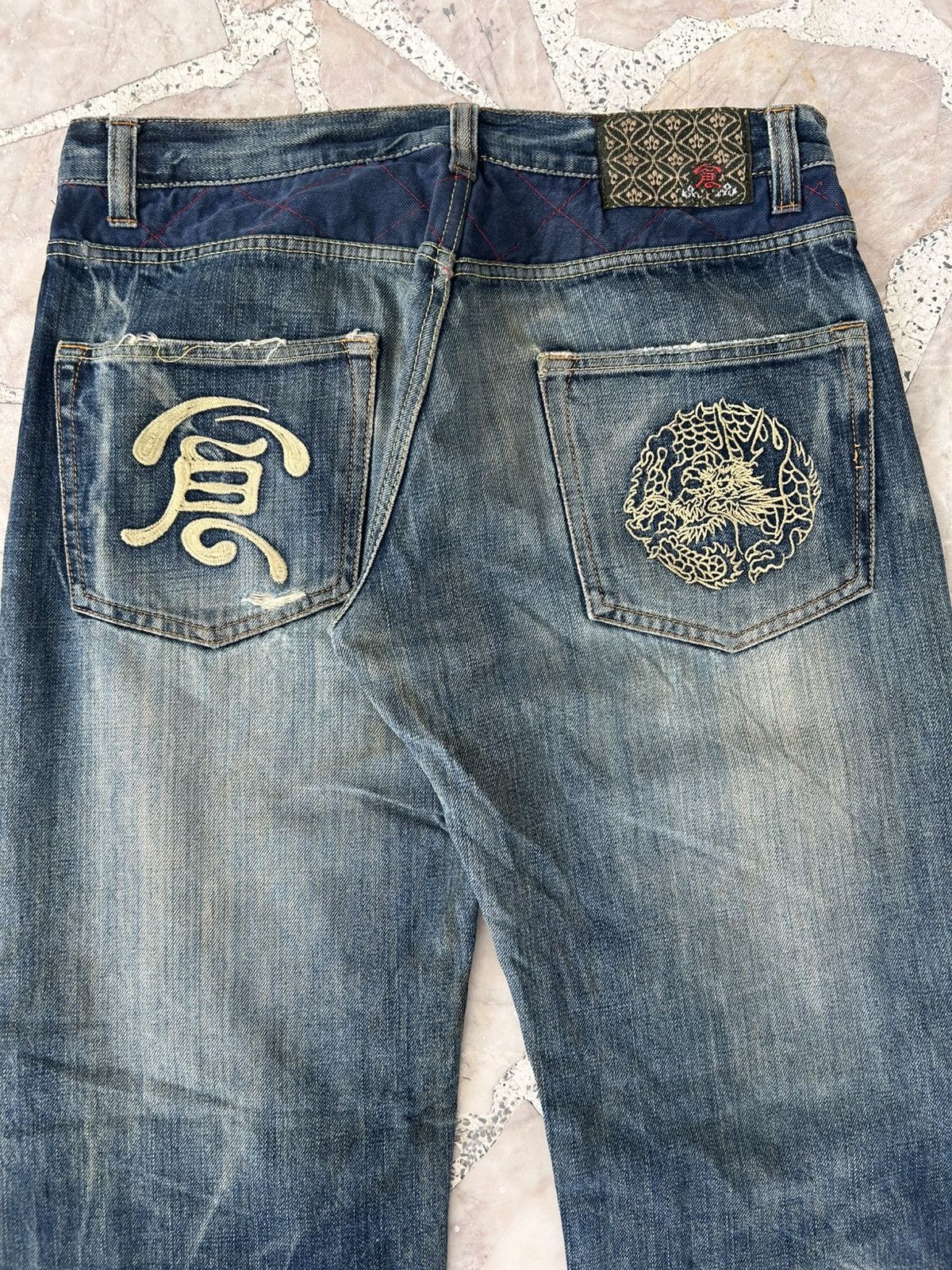 Eternal Vintage Distress Dragon Embroidered Denim Size US 30 / EU 46 - 9 Thumbnail