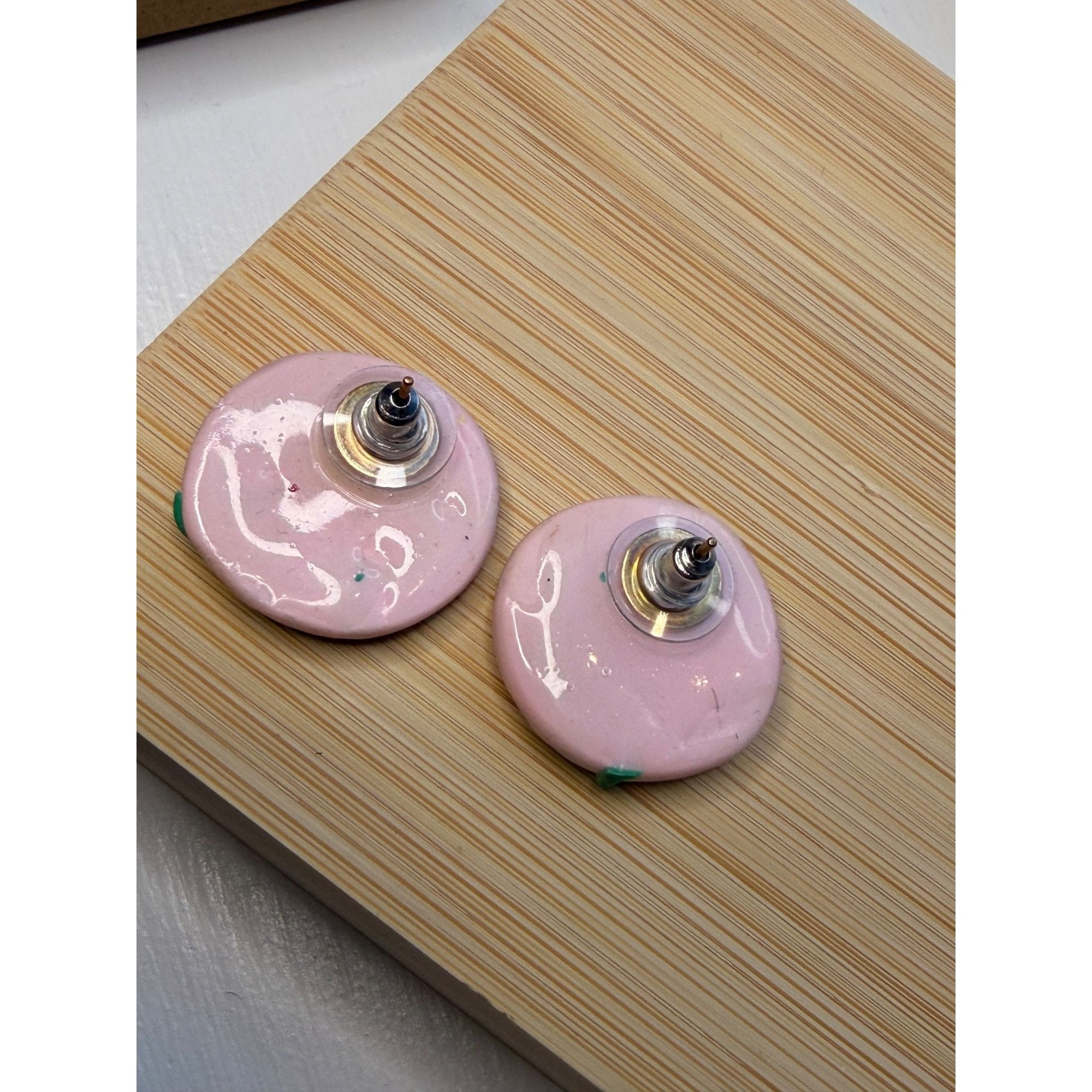 Other Handmade vintage Pink & Green Leaf Round Stud Earrings Size ONE SIZE - 6 Thumbnail