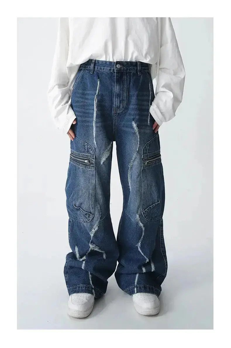 Japanese Brand Ripped Jeans Male Cargo Denim Size US 32 / EU 48 - 3 Thumbnail