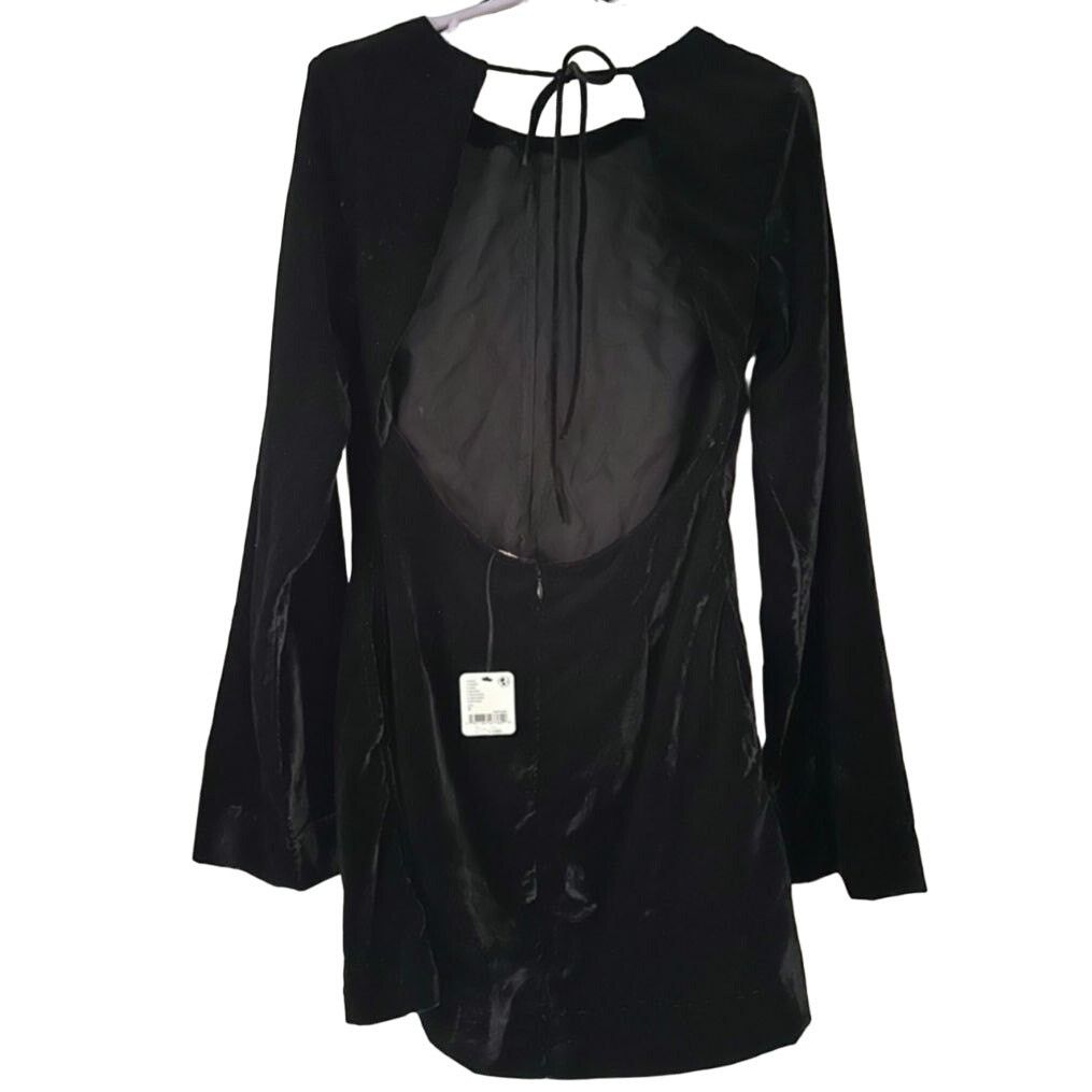 Free People New Free People Chelsey Mini Dress VELVET $128 SMALL Black Size S / US 4 / IT 40 - 5 Thumbnail
