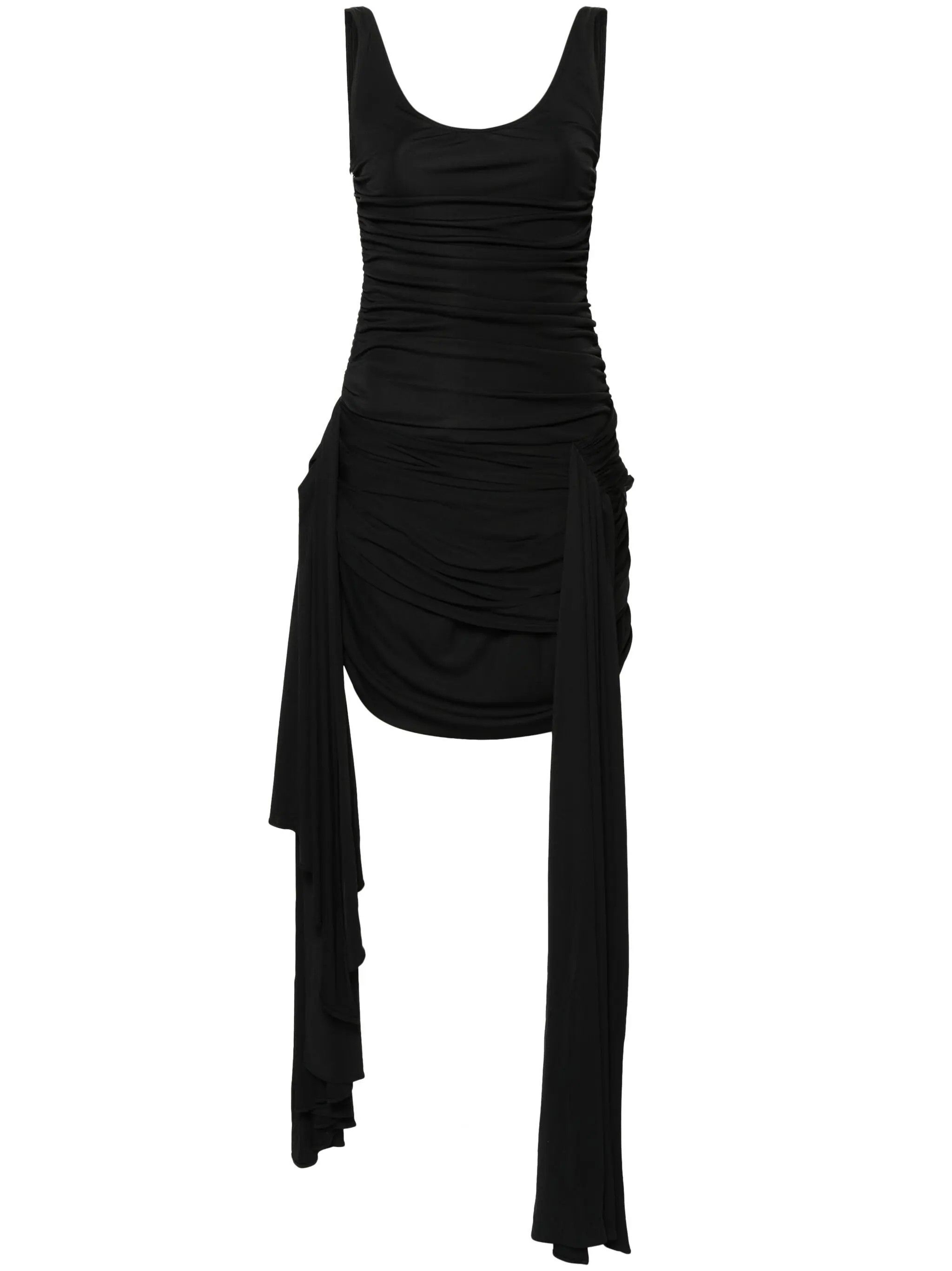 Mugler o1s22i1n1024 Side Trains Draped Mini Dress in Black Size XS / US 0-2 / IT 36-38 - 1 Thumbnail