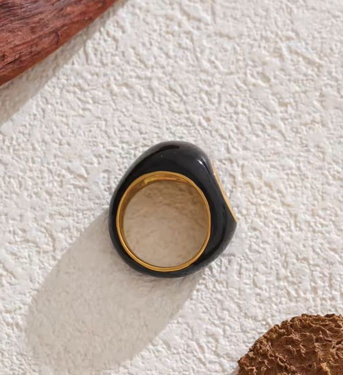 Jewelry Stainless Steel Black Enamel Ring (size 6-9) Size ONE SIZE - 3 Thumbnail