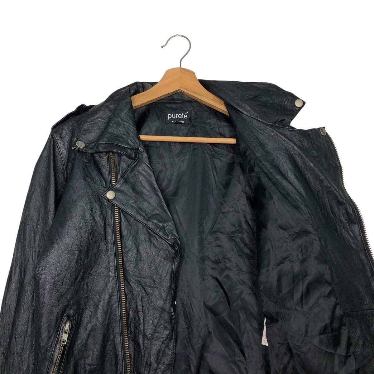 Japanese Brand 🔥VINTAGE BIKER LEATHER JACKET DOUBLE COLLAR PURETE Size US S / EU 44-46 / 1 - 14 Thumbnail