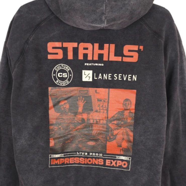 Vintage Lane Seven Hoodie Mens XL Black Stonewash Stahls Impressions Expo Sweatshirt Size US XL / EU 56 / 4 - 2 Thumbnail