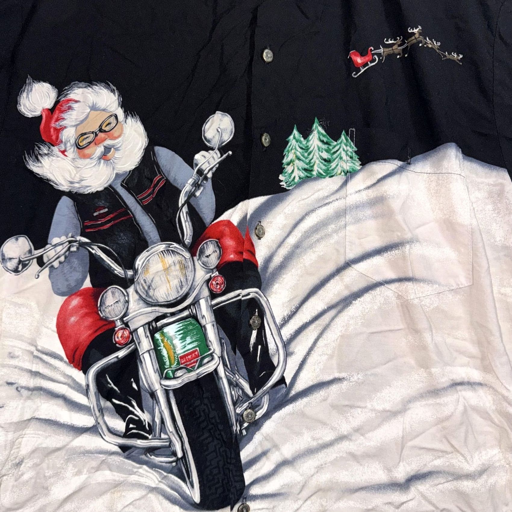 Harley Davidson VINTAGE Harley-Davidson Shirt Mens XL Black Santa Motorcycle Christmas Button Front Size US XL / EU 56 / 4 - 3 Thumbnail