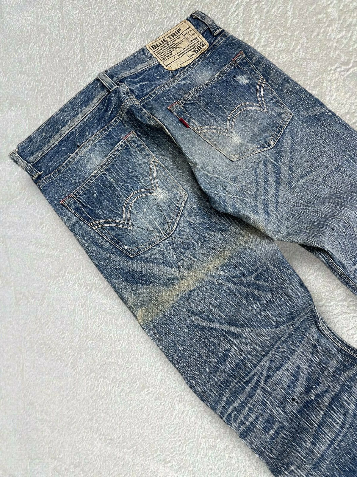 Designer × Edwin × Vintage Vintage Edwin Blue Trip 503 Iconic Distressed Flared Denim Size US 33 - 11 Thumbnail