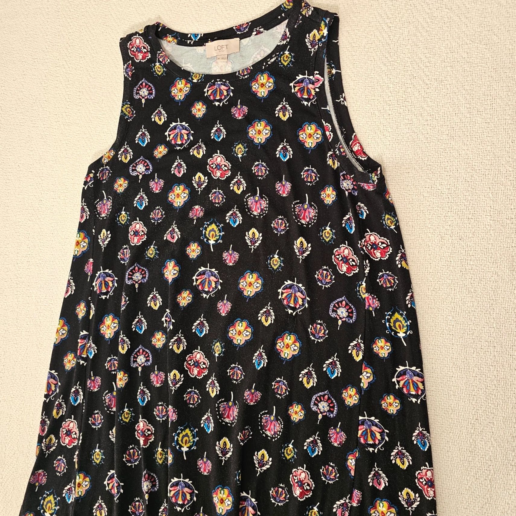 Loft VINTAGE LOFT Black Floral A-Line Stretch Jersey Sleeveless Dress Women M Casual Summer Size M / US 6-8 / IT 42-44 - 6 Thumbnail