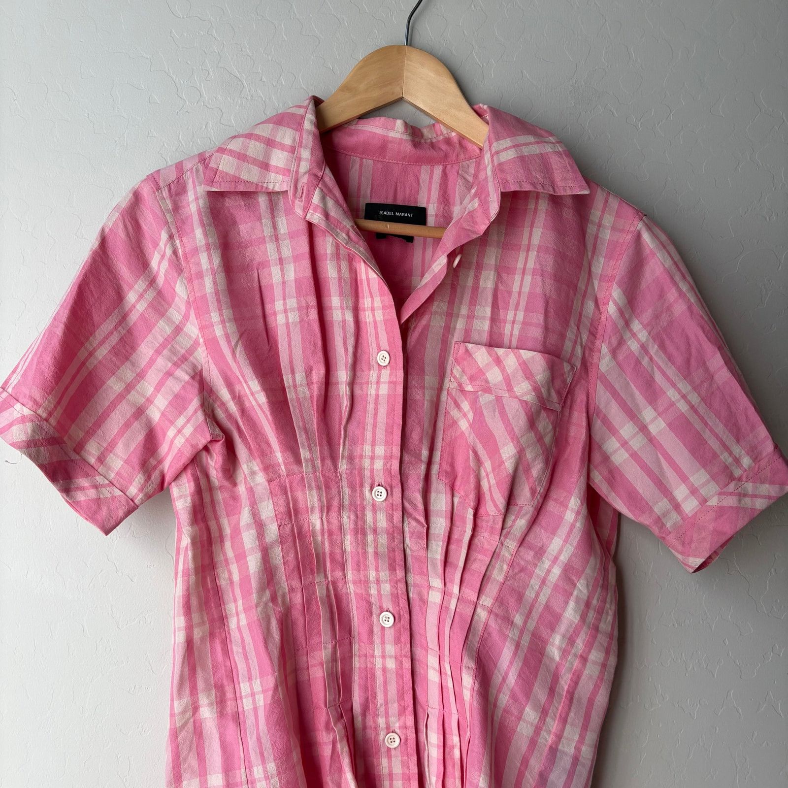 Isabel Marant Isabel Marant Emily Pink Plaid Pleated Button Up Top Sz 36/S Size S / US 4 / IT 40 - 2 Thumbnail