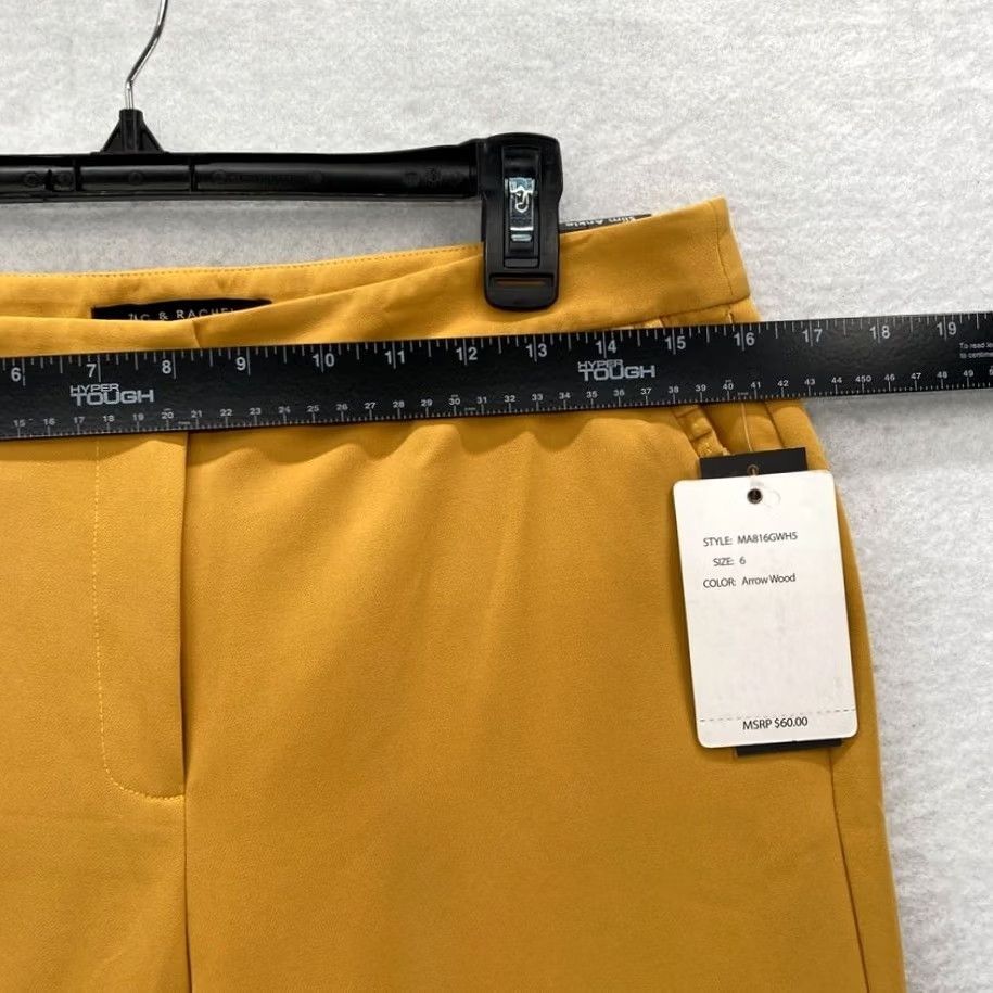 Vintage Zac & Rachel Bond 18 Women's 6 Yellow Stretch Tapered Leg Pants Mid Rise Casual Chino Flat Front Slim Inseam 28" Polyester Spandex Size 24" / US 00 / IT 34 - 6 Thumbnail