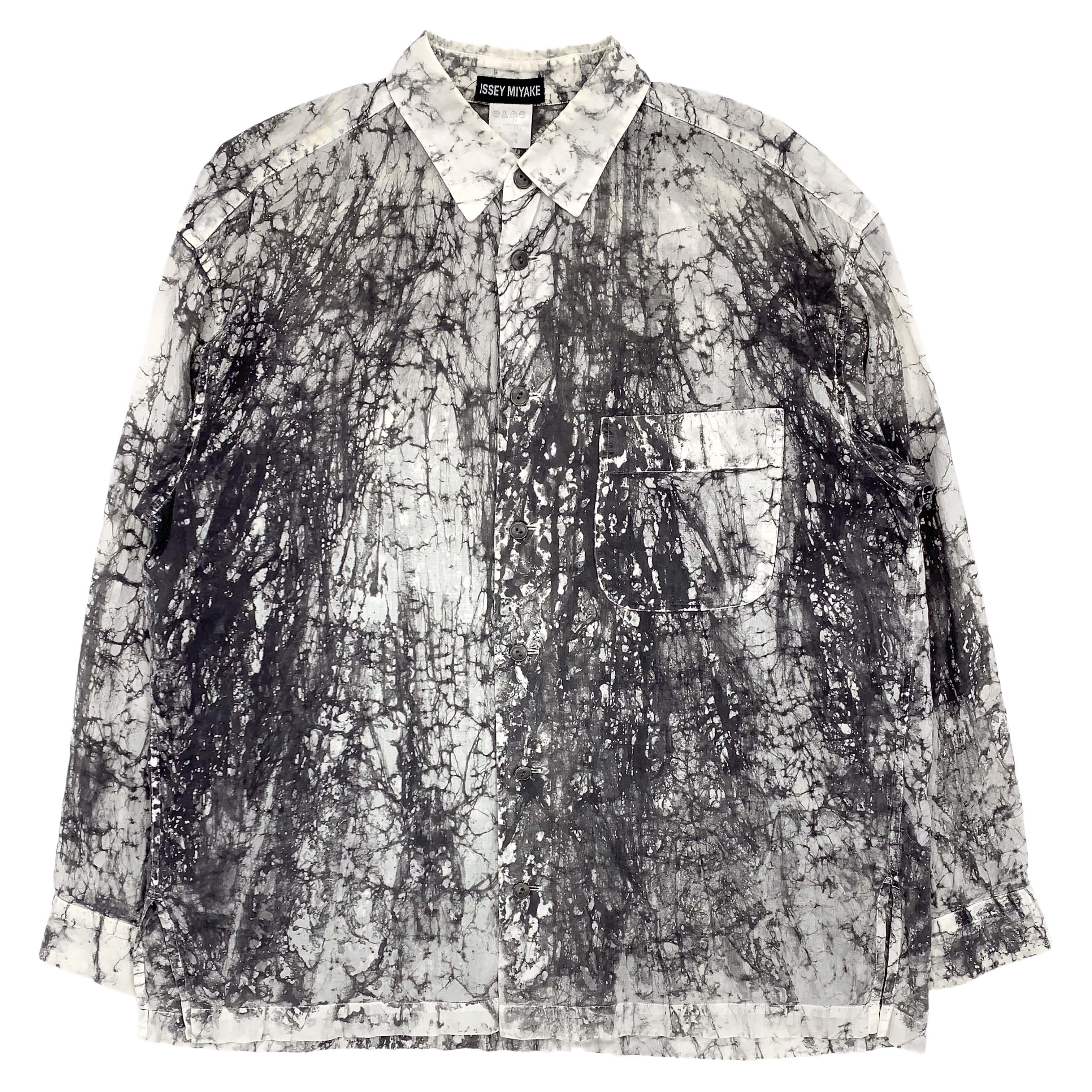 image of Issey Miyake Ss94 Suminagashi-Dyed Cotton-Linen Shirt in Black Dye, Men's (Size Large)
