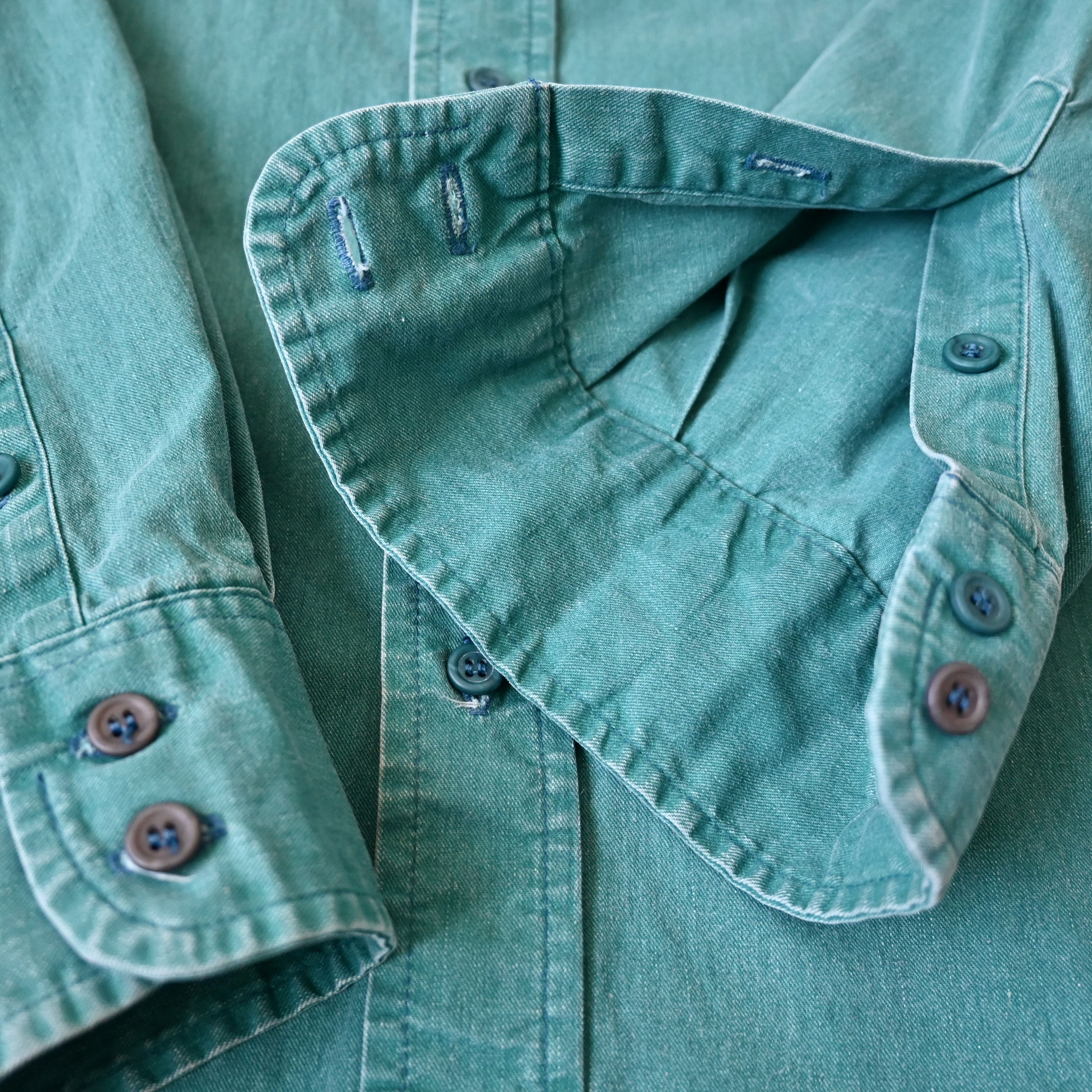 Vintage VTG 90s Wrangler brushpopper shirt solid emerald 16 - 35 Size US L / EU 52-54 / 3 - 8 Thumbnail