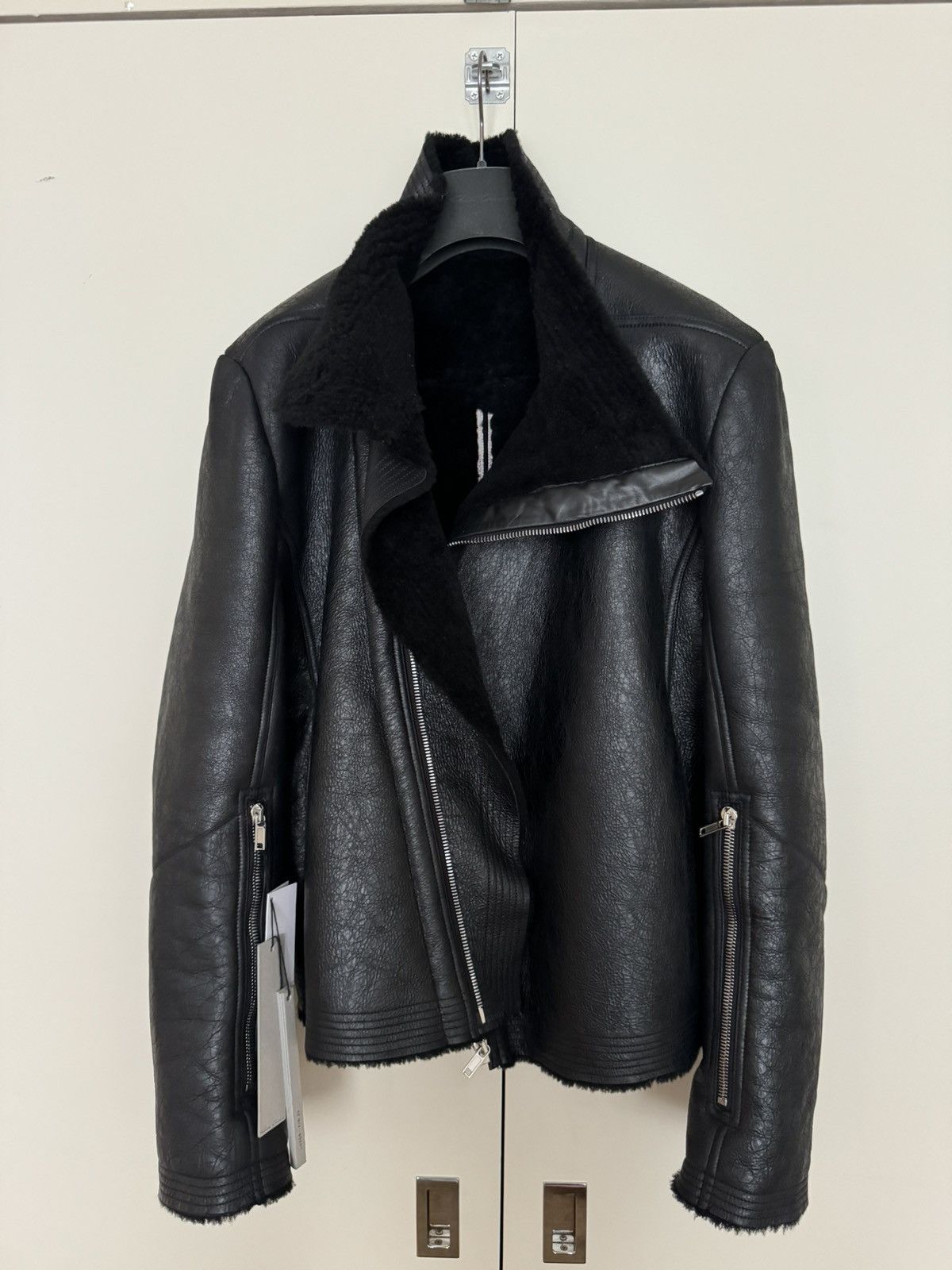 image of Rick Owens Black Bauhaus Shearling Jacket, Men's (Size Large)