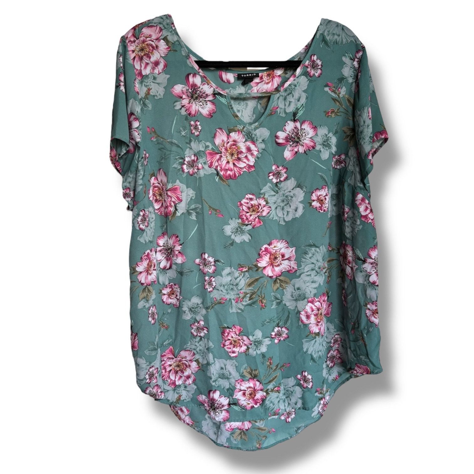Other Torrid Georgette Keyhole Blouse Size 2 2X Green Floral Size XXL / US 16-18 / IT 52-54 - 5 Thumbnail