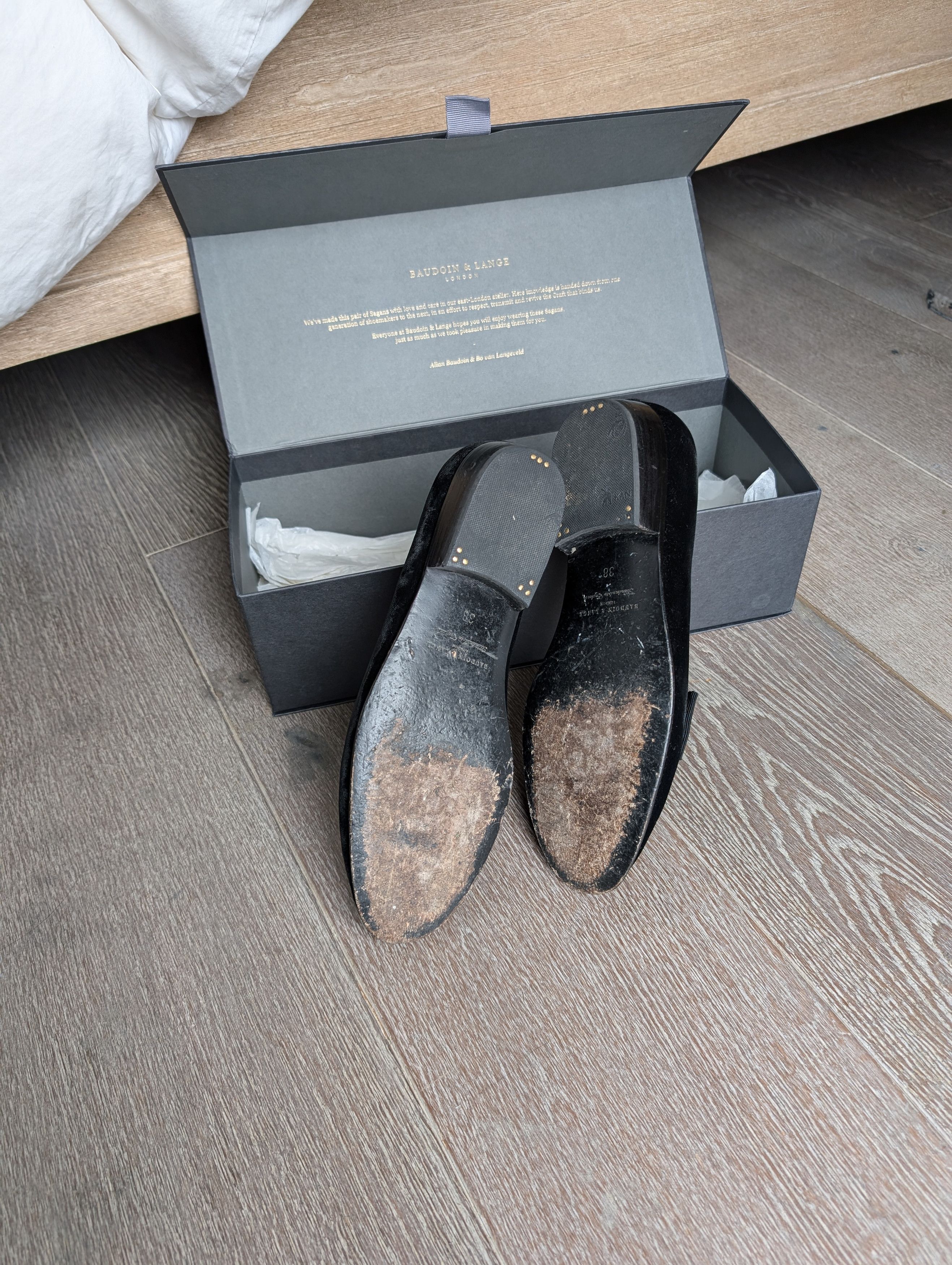 Baudoin & Lange Sagan Black Tie Tuxedo Loafers Size US 5.5 / EU 38 - 4 Thumbnail
