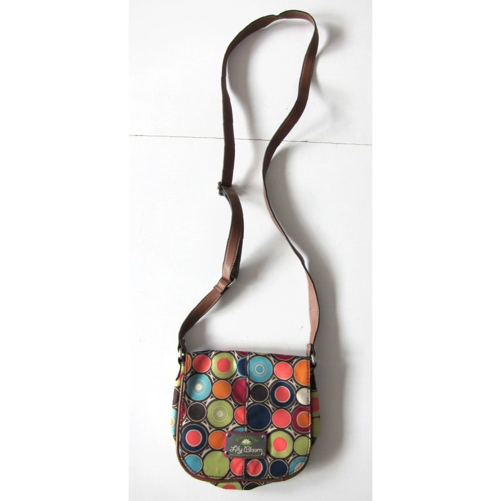 Vintage Lily Bloom Satchel Crossbody Unisex Adults Small Poly Satchel Purse Green Pink Green Blue Polka Dot Living 8" 7" 23" Strap Drop Womens/Mens Size ONE SIZE - 7 Thumbnail