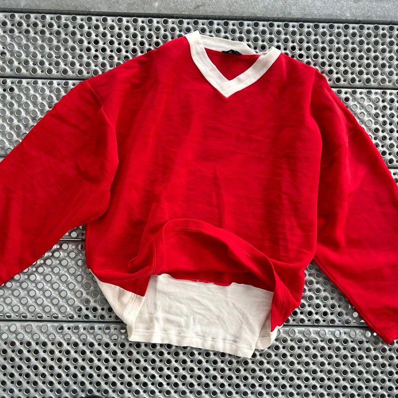 Tom Ford Vintage 1960s style Red and White V-Neck Sweater Size US L / EU 52-54 / 3 - 4 Thumbnail