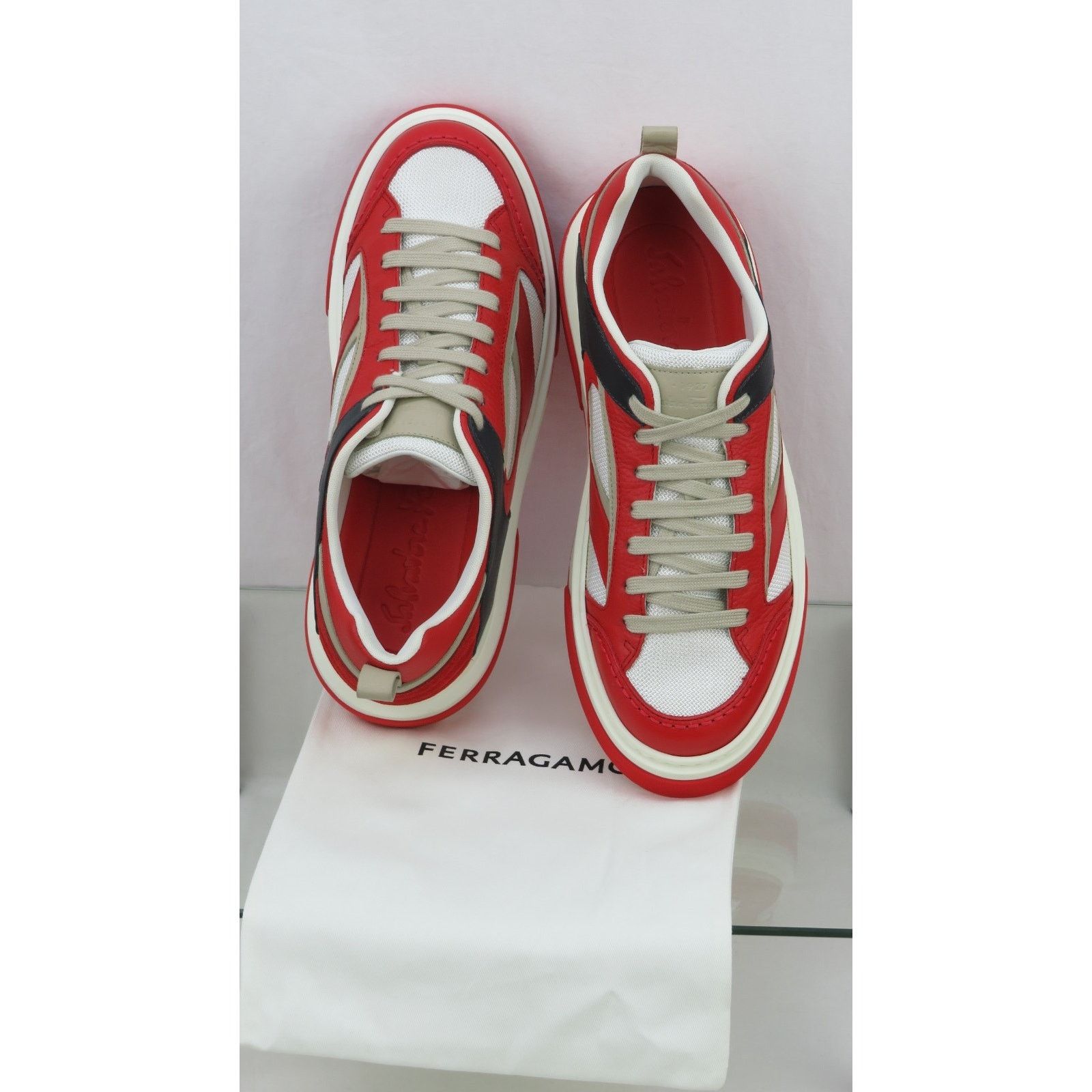 Salvatore Ferragamo FERRAGAMO CASSINA RED BLACK LEATHER LOGO LACE SNEAKERS 13 IT Size US 14 / EU 47 - 8 Thumbnail