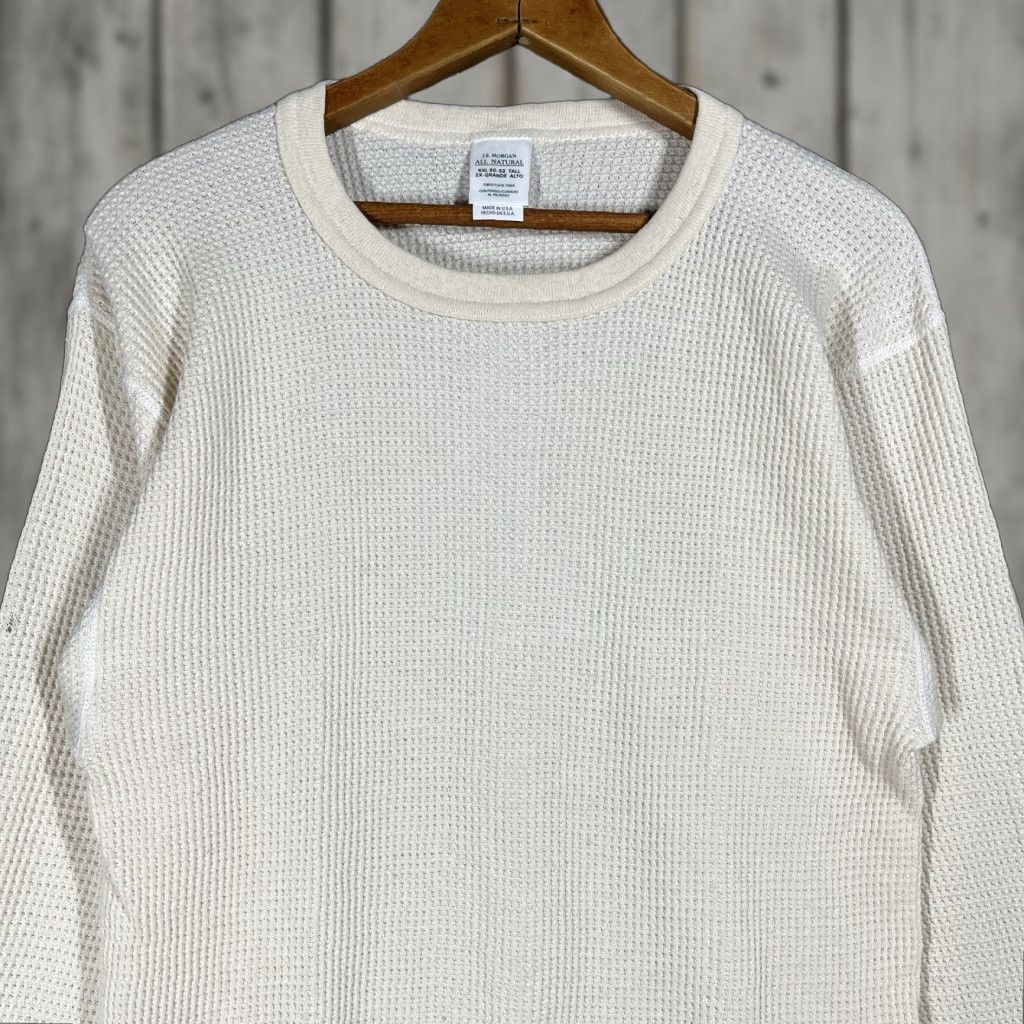 Vintage VINTAGE JE Morgan Thermal Shirt Mens 2XL Tall White USA 80s 90s Cotton Knit Crew Neck Long Sleeve Woolless No. Size US XXL / EU 58 / 5 - 1 Thumbnail