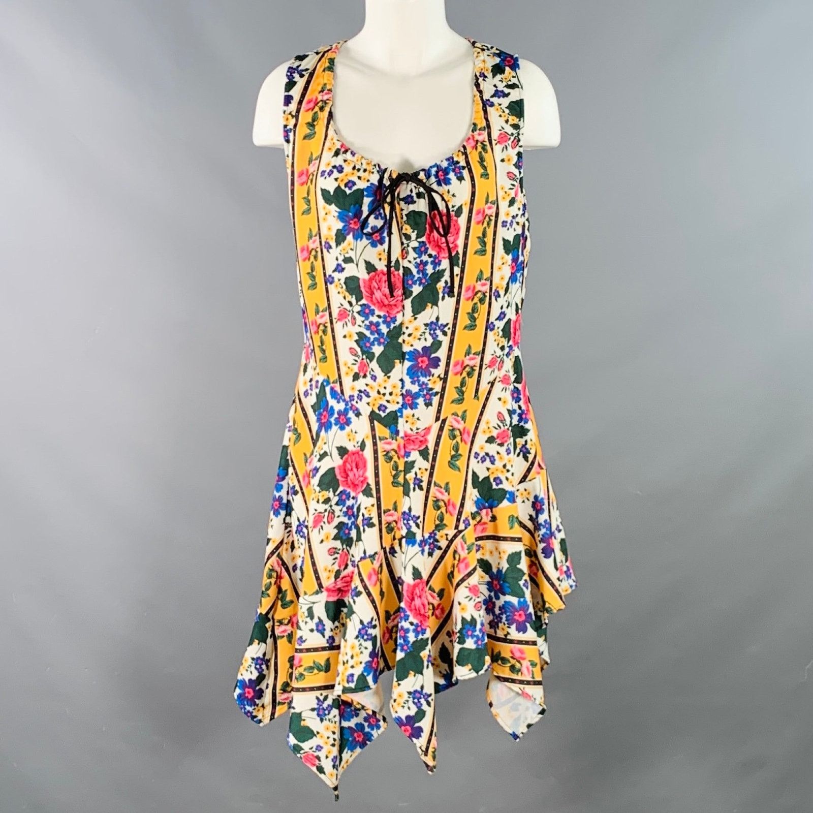 Other S Yellow Multi Color Polyester Floral Asymmetrical Dress Size S / US 4 / IT 40 - 1 Thumbnail