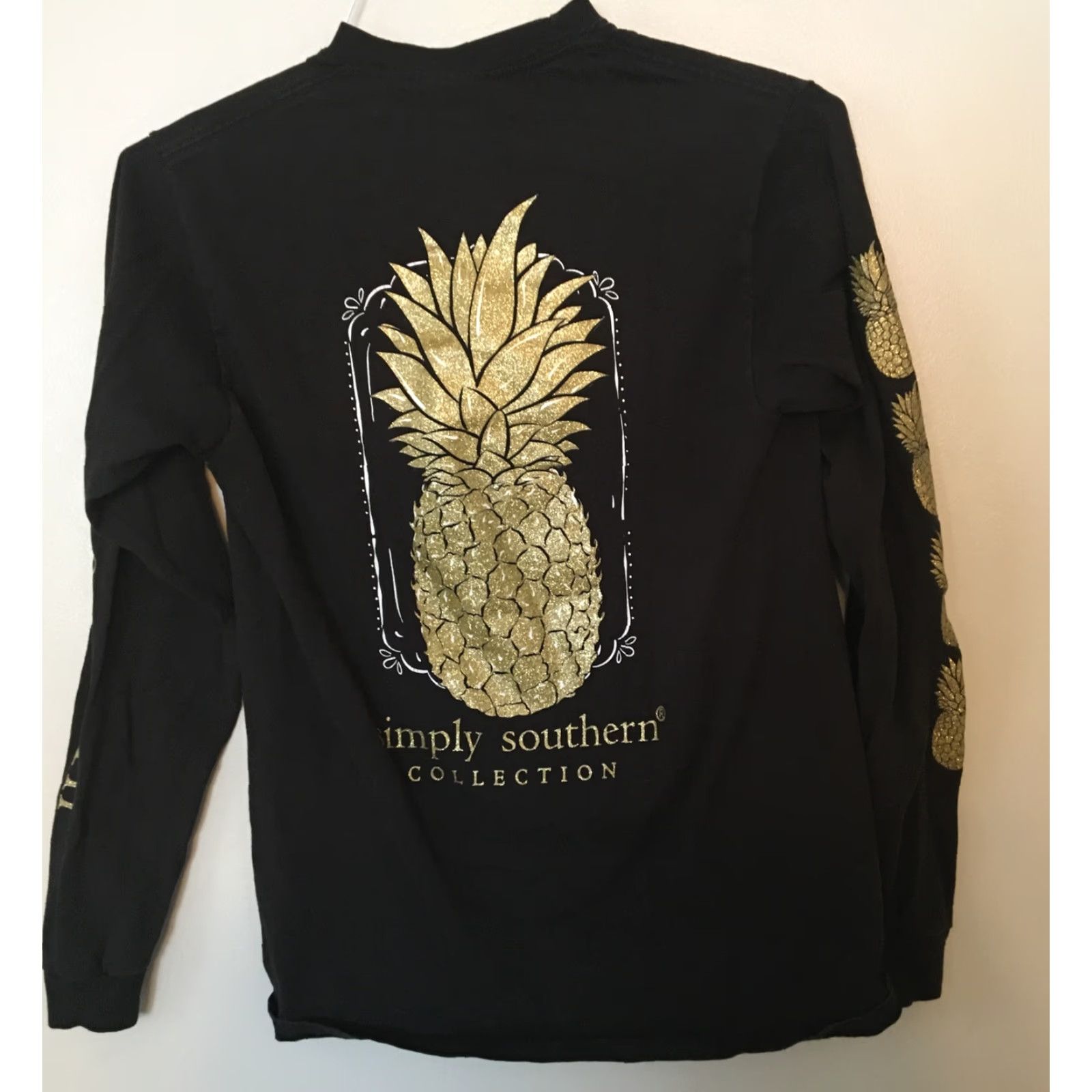 Vintage Simply Southern Shirt Women's Black Gold Pineapple Long Sleeve Sz S Size S / US 4 / IT 40 - 6 Thumbnail