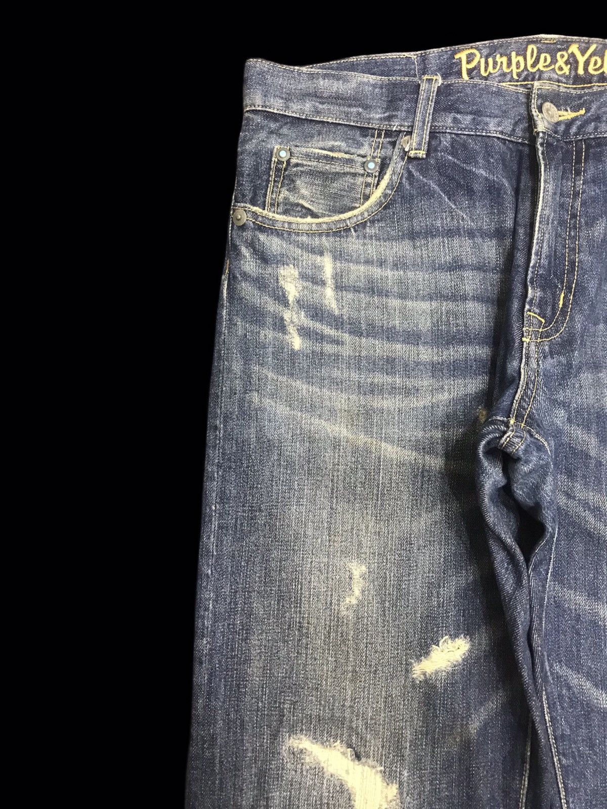 Japanese Brand 💥DENIM ART💥PURPLE&YELLOW JAPAN SICK DISTREESED DENIM F266 Size US 35 - 4 Thumbnail