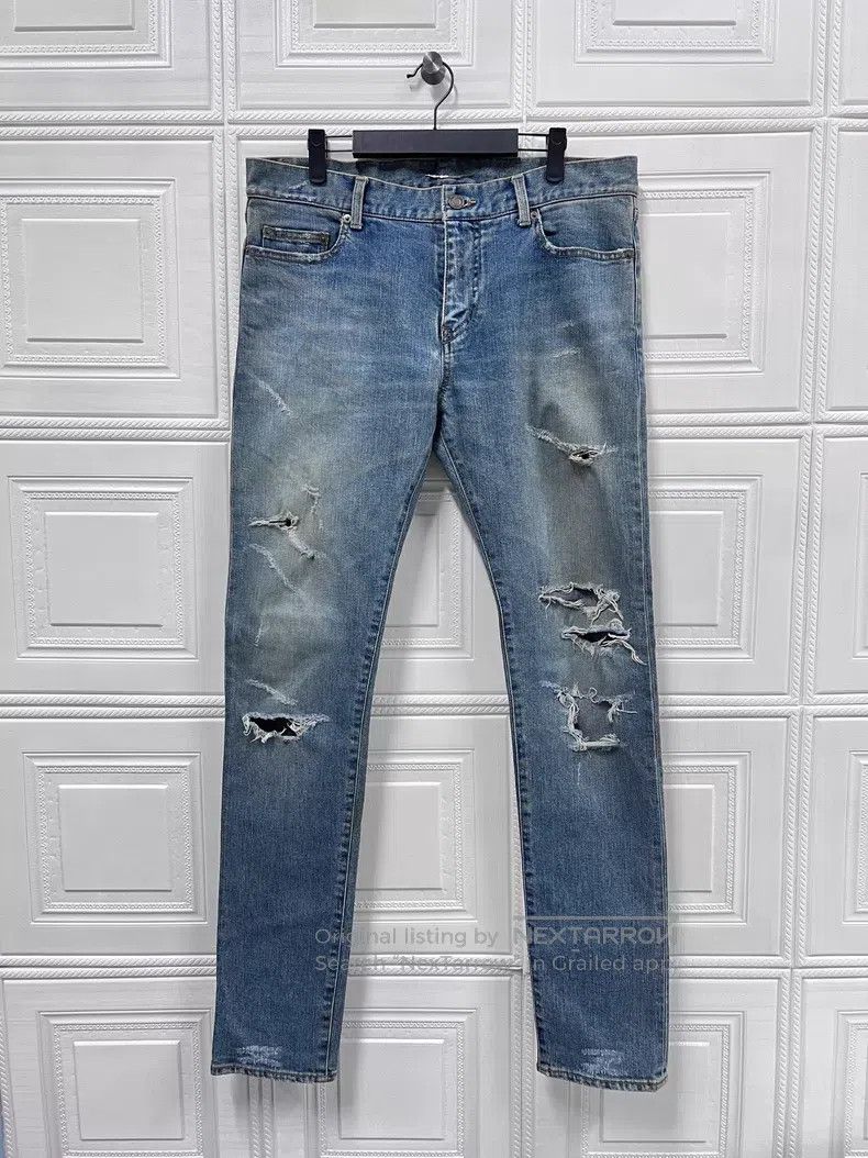 Saint Laurent Paris Saint Laurent Paris Blue Ripped Washed Denim Jeans i Size US 33 - 1 Thumbnail