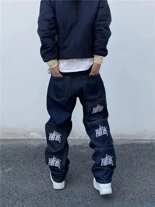 Japanese Brand Street Embroidered Lettering Multi-Pocket Hip Hop Jeans Size US 32 / EU 48 - 2 Thumbnail