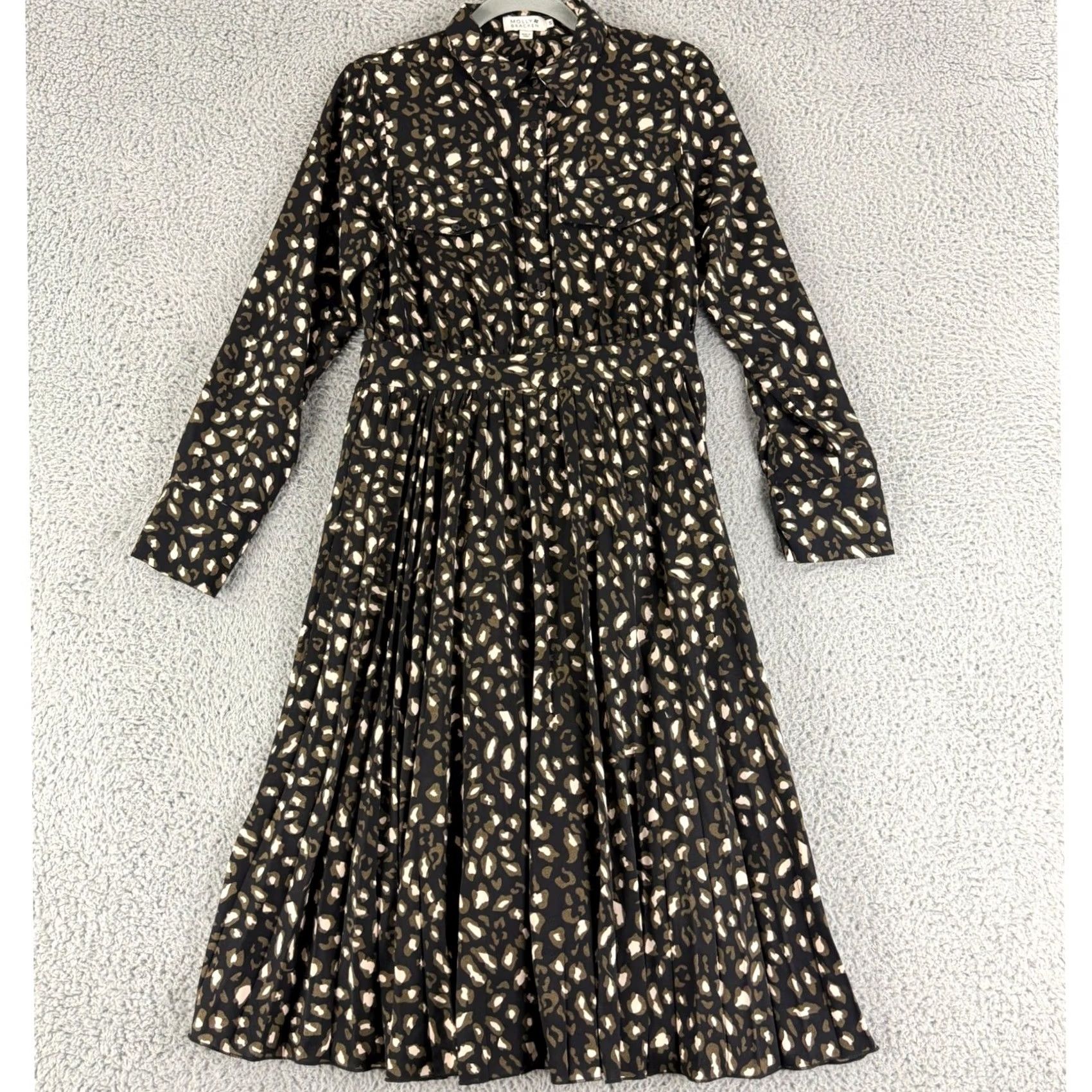 Vintage Molly Bracken Pleated Midi Dress Womens Size S Black Green Leopard Print Shirt Dress Size S / US 4 / IT 40 - 2 Thumbnail