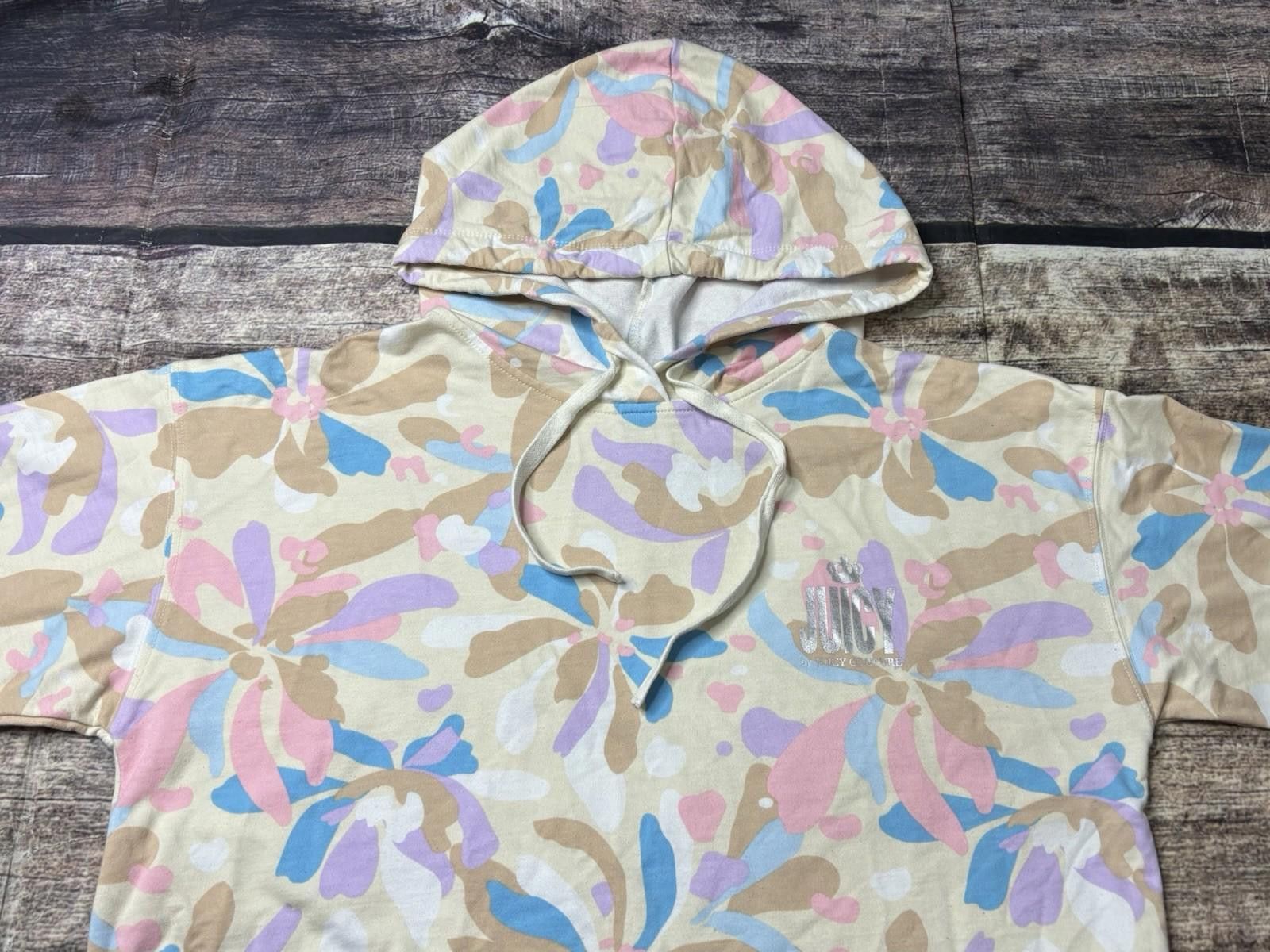 Juicy Couture Jeans Juicy Couture Hoodie Womens Large Floral Splatter Drawstring Size L / US 10 / IT 46 - 4 Thumbnail