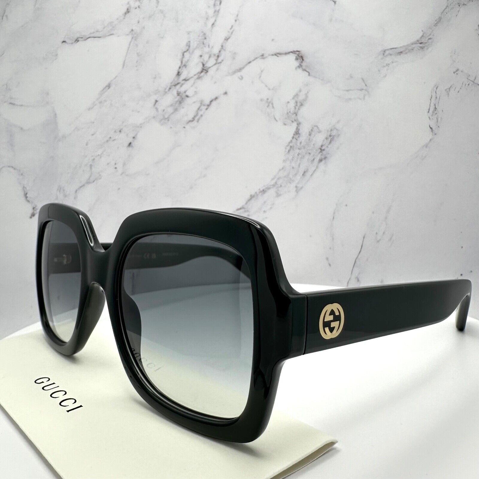 Gucci Gucci Sunglasses Black Square Womens Gold GG Logo Oversized Size ONE SIZE - 24 Thumbnail