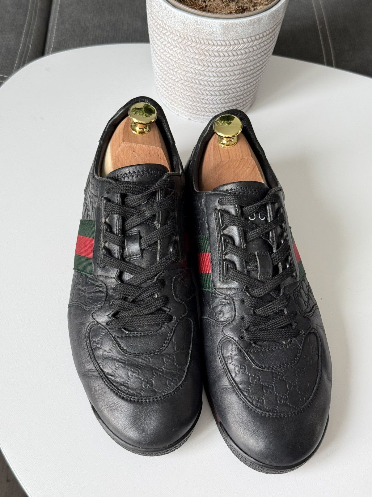 Gucci Gucci Black GG Guccissima Leather Sneakers Stripe Low Top Size US 10 / IT 40 - 9 Thumbnail