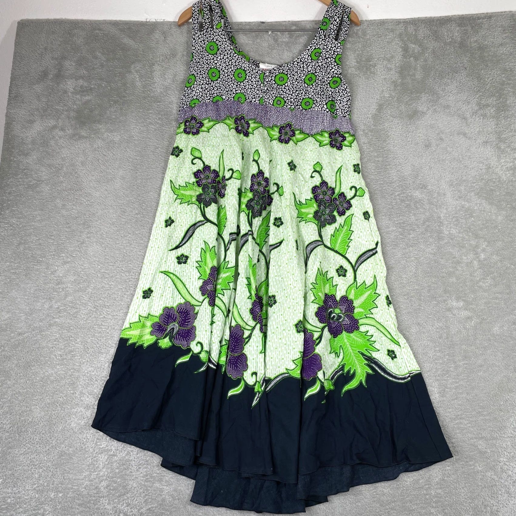 Vintage Gajah Tunggal Batik Dress Womens L Green Floral Mixed Print Boho Art to Wear Size L / US 10 / IT 46 - 2 Thumbnail