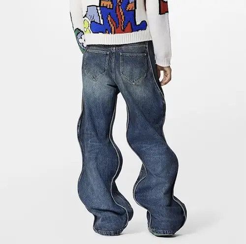 Jean Blue Washed Twisted Wave Baggy jeans Size US 34 / EU 50 - 2 Thumbnail