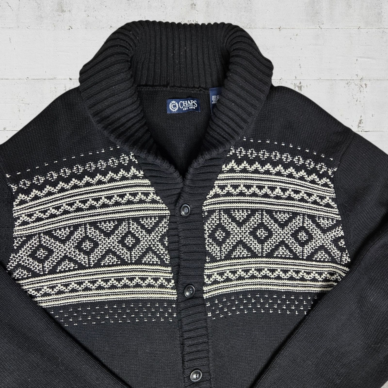 Chaps Chaps Black White Fair Isle Cardigan Sweater Size Large Size US L / EU 52-54 / 3 - 3 Thumbnail