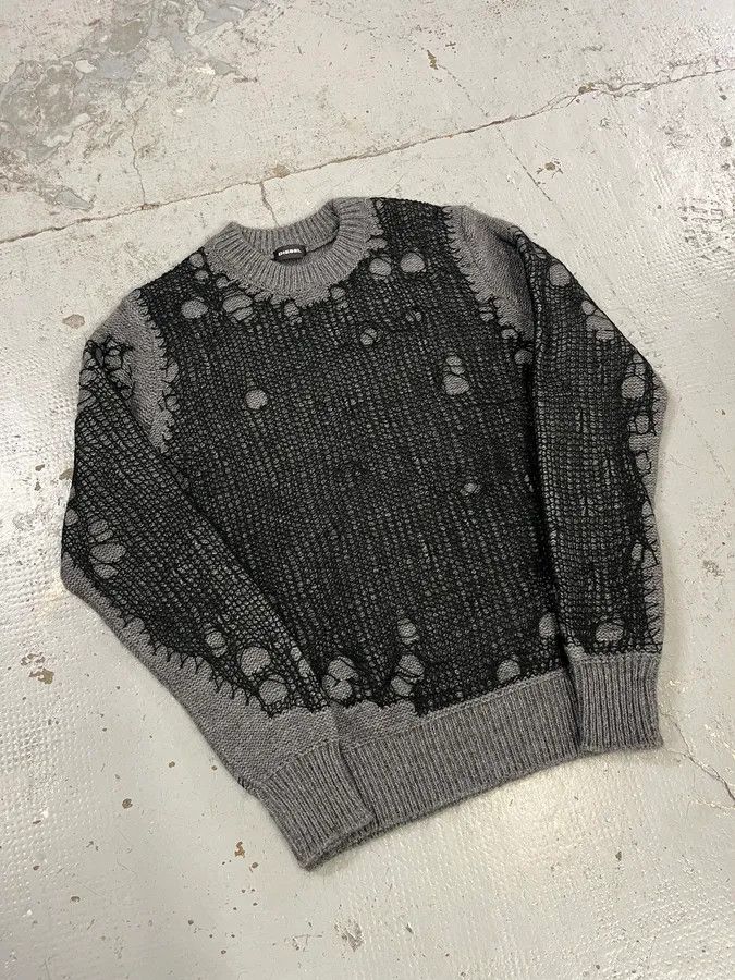 Diesel Diesel Grey & Black Distressed Spider Web Knit Sweater Size US S / EU 44-46 / 1 - 4 Thumbnail
