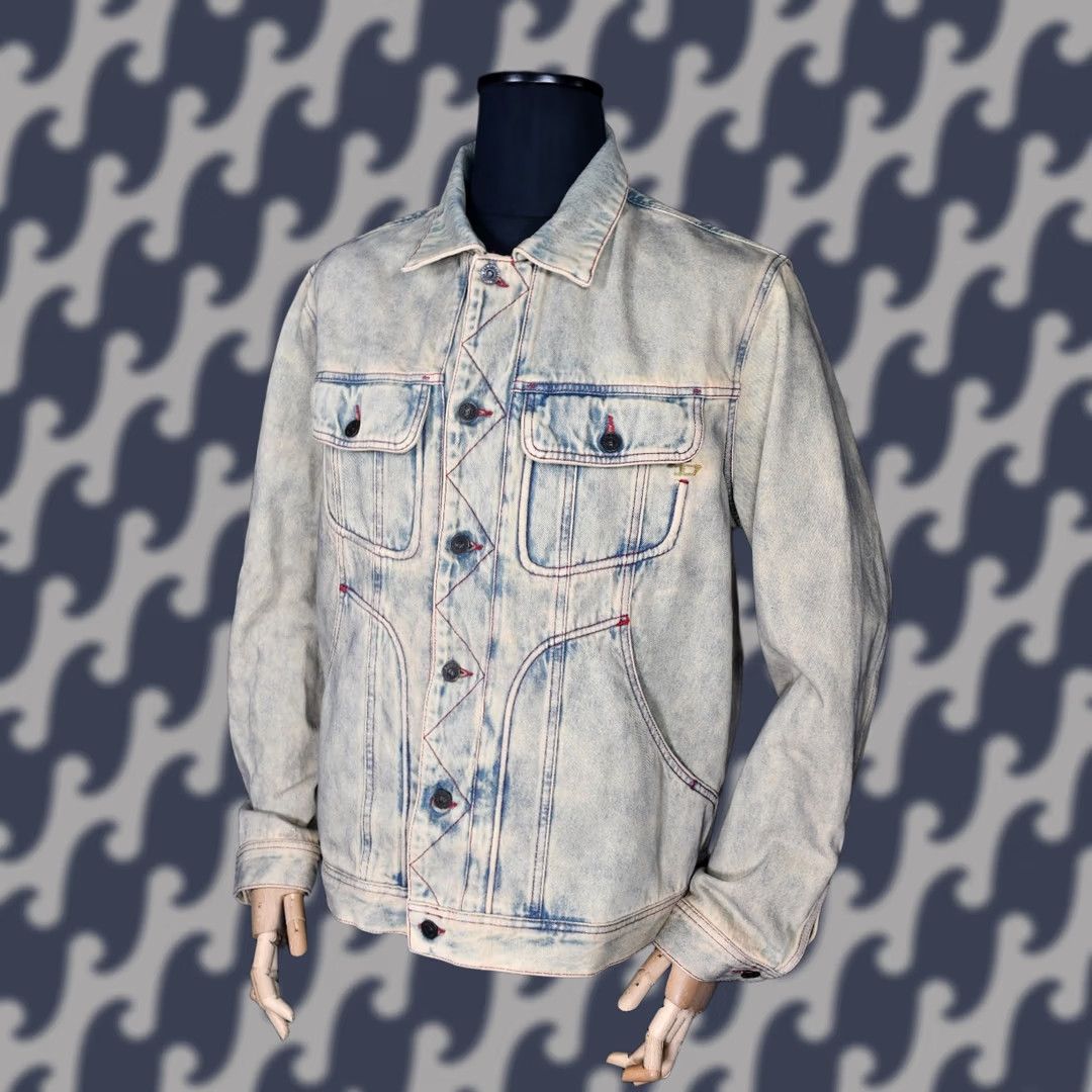 Diesel DIESEL C-L-D-Riley Marbled Trucker Denim Jacket Men's L Casual Cotton Denim Jacket Blue 100% Cotton Regular Size L Mens Size US L / EU 52-54 / 3 - 1 Thumbnail