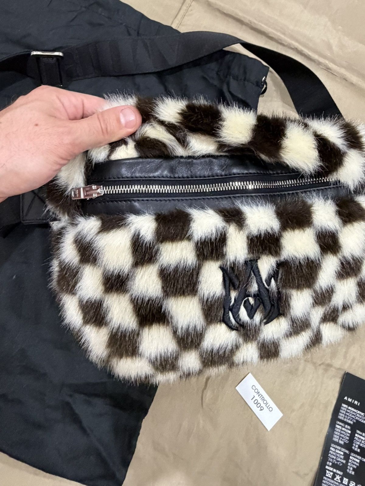 Amiri AMIRI Men's Checkered Faux Fur Belt Bag Size ONE SIZE - 3 Thumbnail