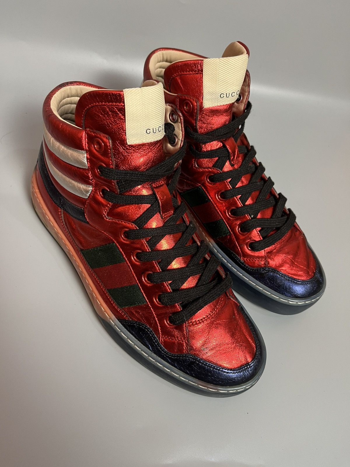 Gucci Gucci metallic web high top sneaker Size US 7 / EU 40 - 2 Thumbnail