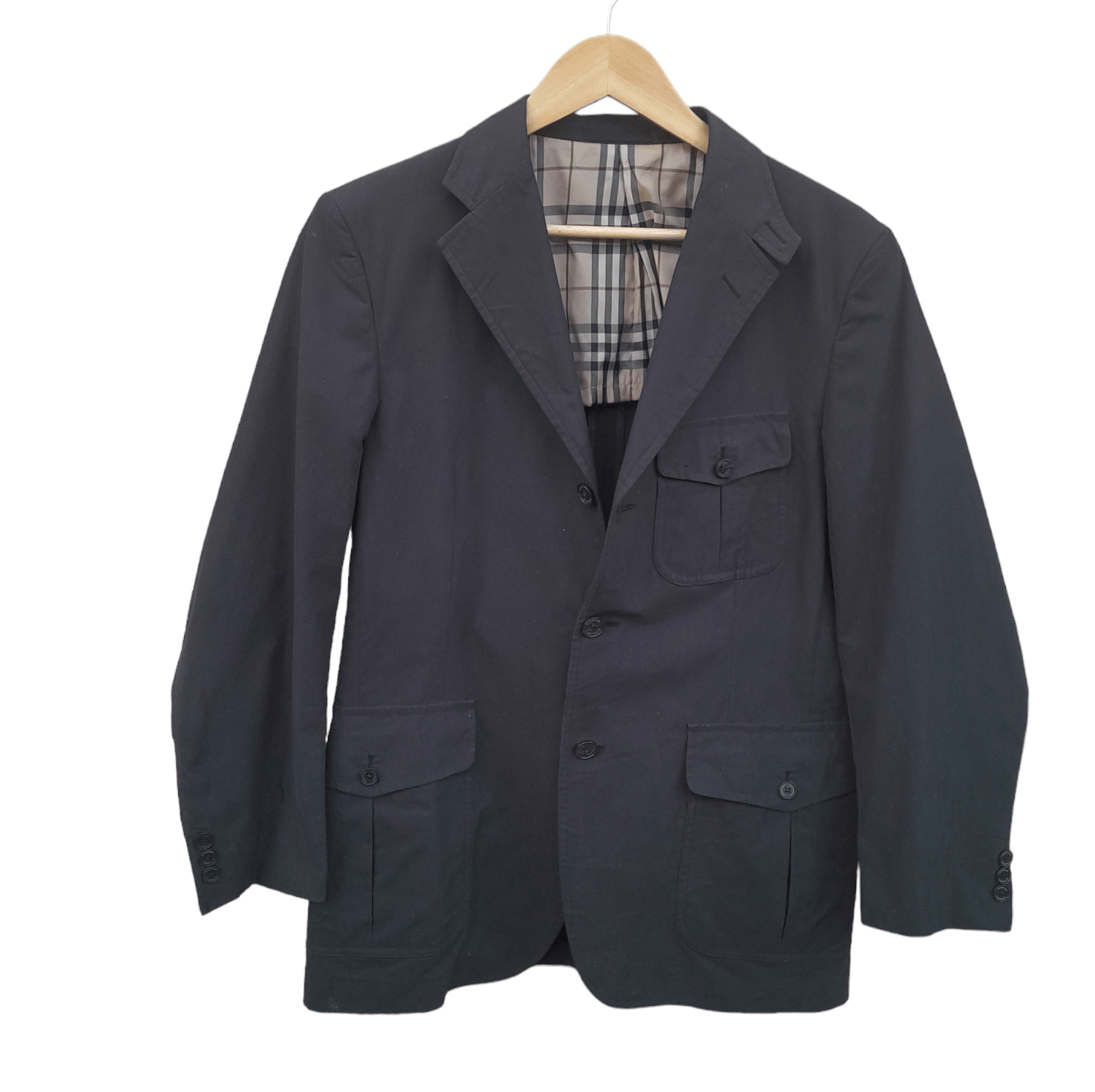 image of Vintage Burberry Nova Check Suite Blazer Jacket in Light Heather Grey/Black, Men's (Size Medium)
