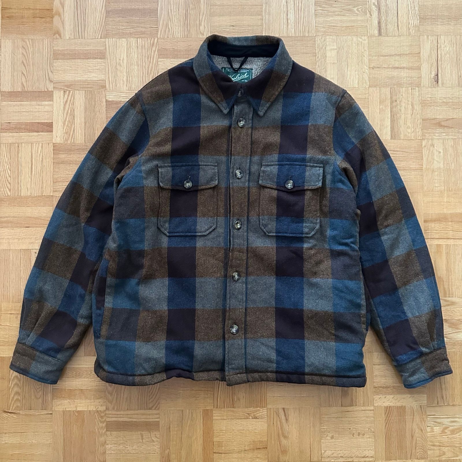 WOOLRICH Wool Sherpa Lined Plaid shirt jacket Large