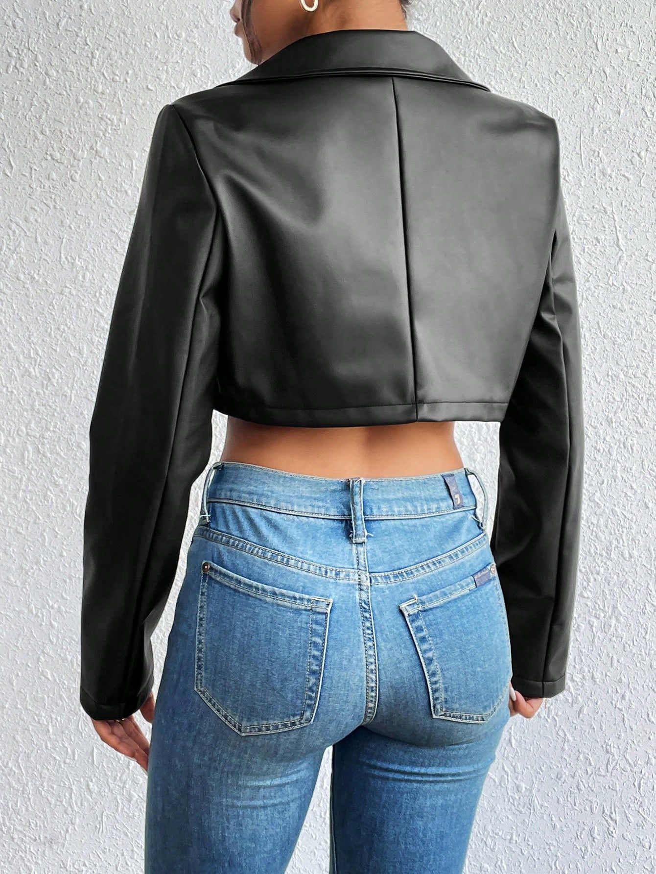 Other Women Black Cowhide Leather Cropped Jacket 🖤 Size S / US 4 / IT 40 - 2 Thumbnail