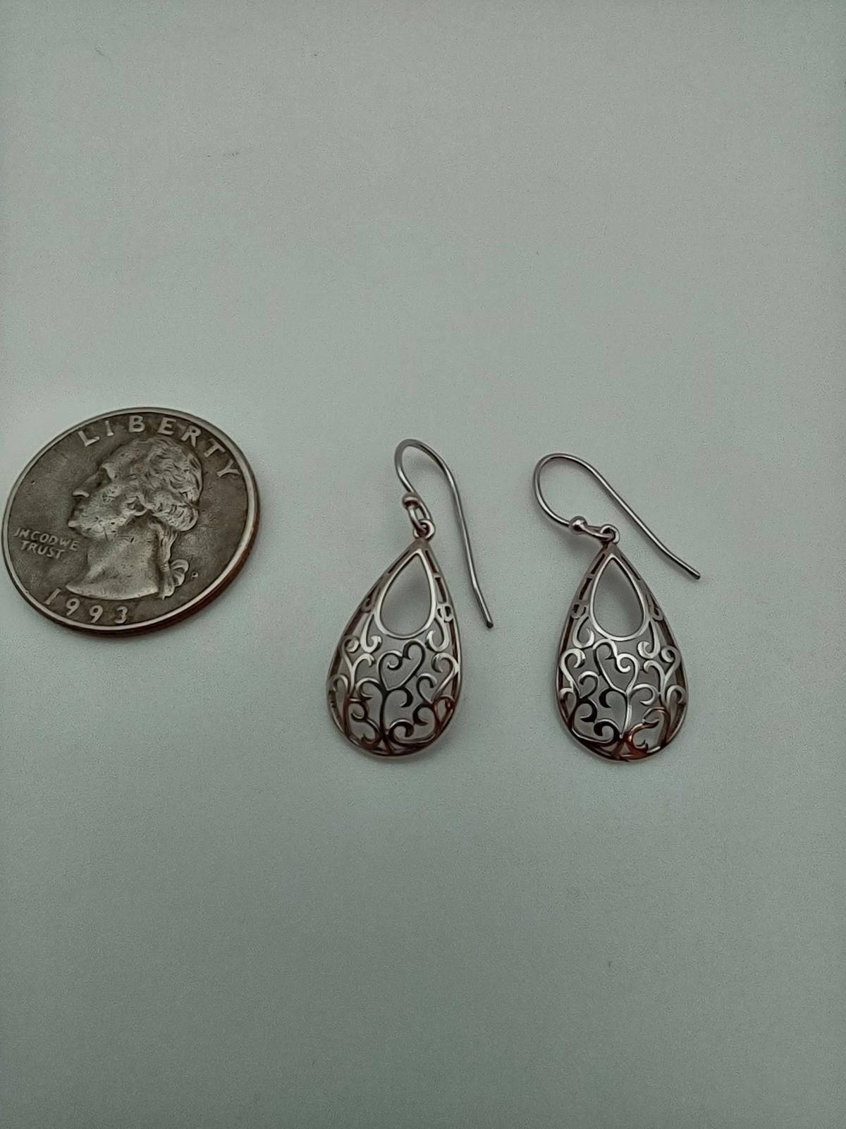 Other Sterling Silver Heart Filigree Teardrop Dangle Earrings Size ONE SIZE - 4 Thumbnail