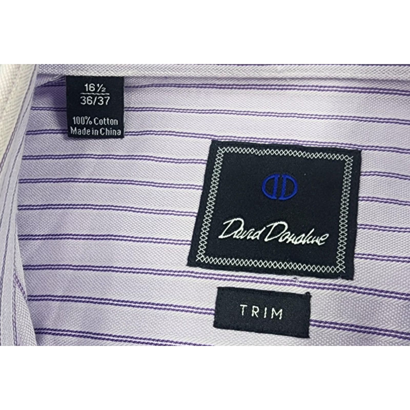 David Donahue David Donahue Shirt Mens 16.5 Trim Fit Dress Long Sleeve Button Up Stripe Size 46R - 6 Thumbnail
