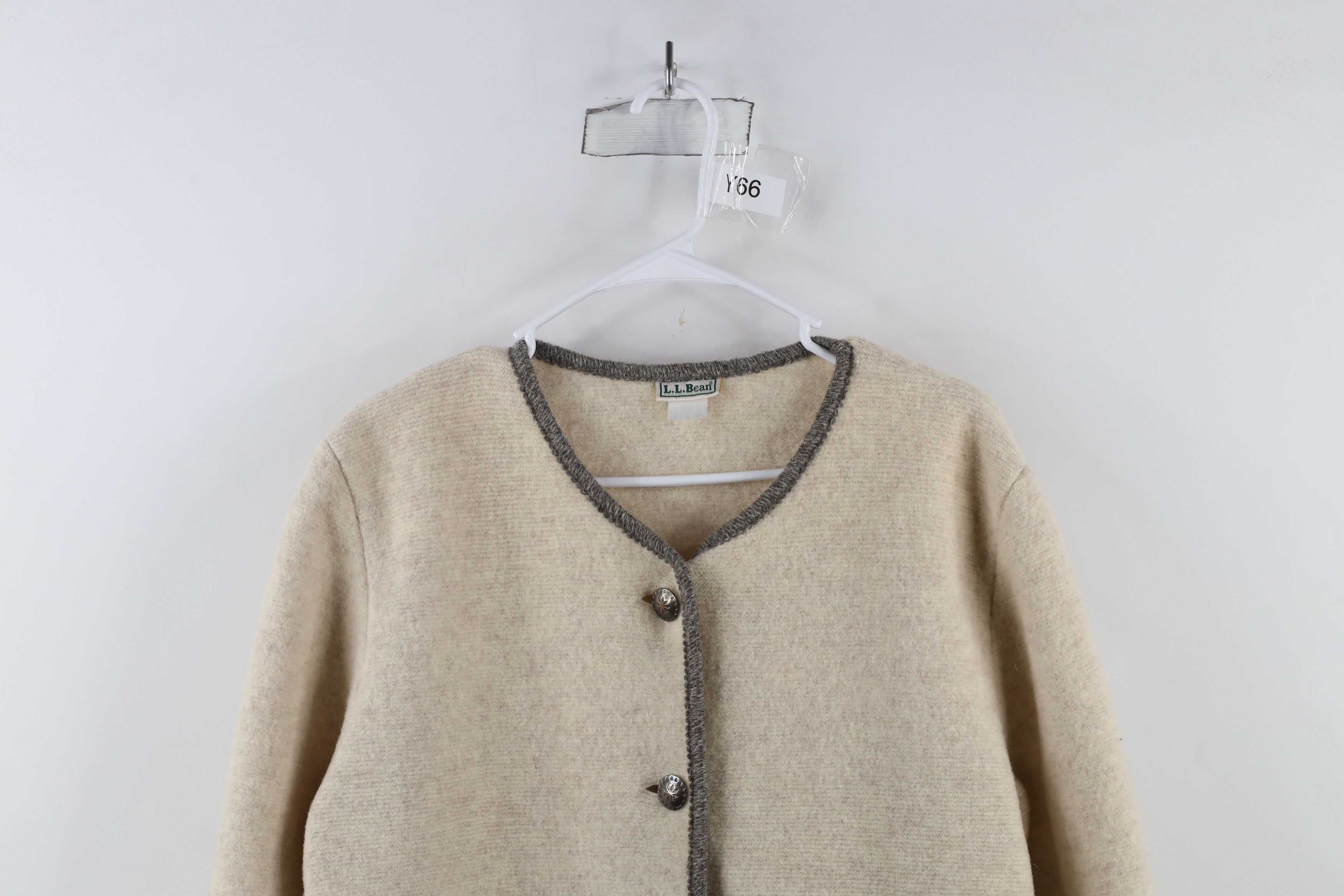 L.L. Bean × Vintage Vintage 90s LL Bean Wool Knit Cardigan Sweater Beige USA Size L / US 10 / IT 46 - 2 Thumbnail