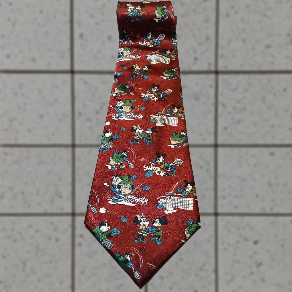 Mickey Unlimited VINTAGE Mickey Unlimited Disney Tie Burgundy Red Polyester 57"-60" Adjustable Logo Men Adult Boys Mens Girls Womens Size ONE SIZE - 1 Thumbnail
