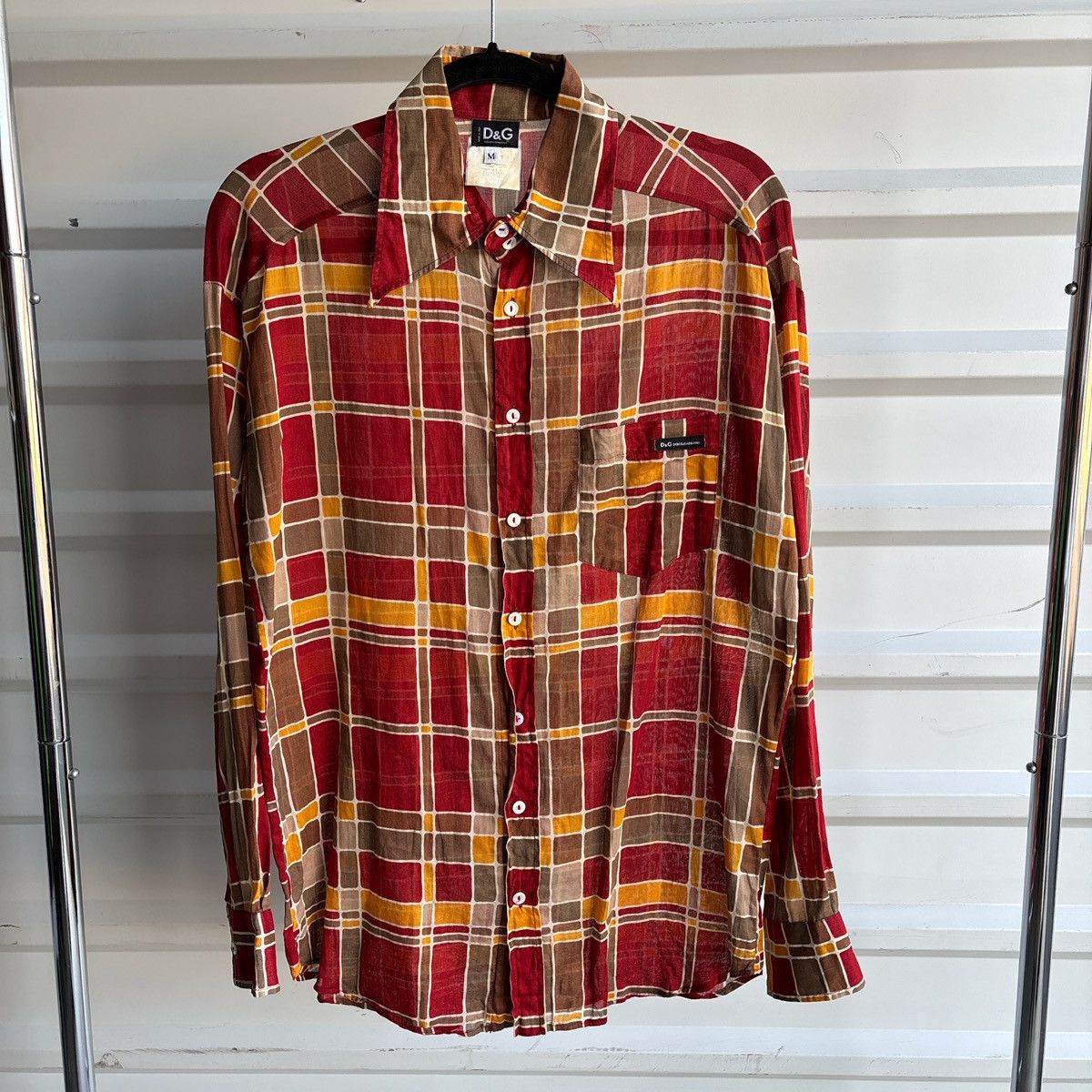 Dolce & Gabbana Vintage Dolce & Gabbana Sheer Square Print Dagger Button Up Size US M / EU 48-50 / 2 - 1 Thumbnail