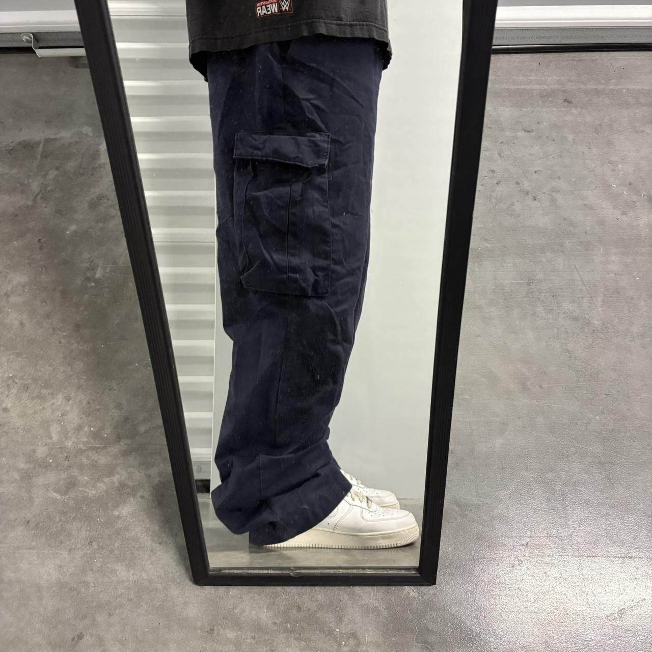 Japanese Brand × Vintage Crazy Vintage Y2K/2000s Baggy Navy Blue Workwear Style Cargo Pants! Size US 38 / EU 54 - 2 Thumbnail