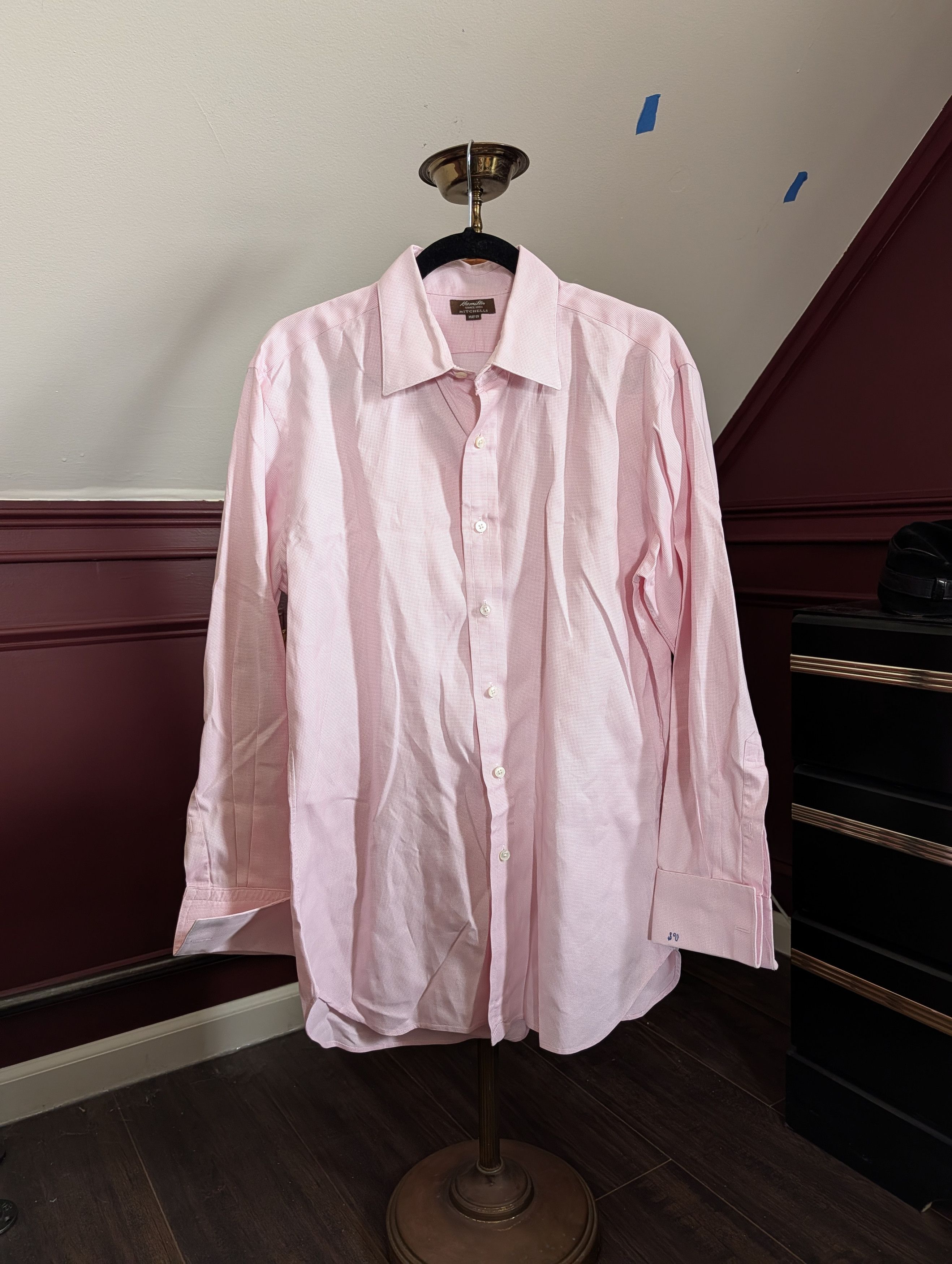 Hamilton Rose Fleetwood Check bespoke MiUSA cuffed dress shirt Size US XL / EU 56 / 4 - 1 Thumbnail